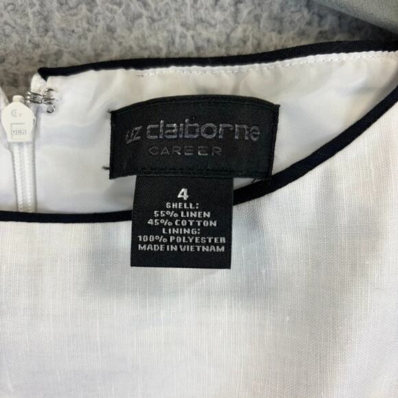 Liz Claiborne Linen Dress Sz 4 Old Money Career Natural Stripe Colorblock Sheath - Picture 5 of 12